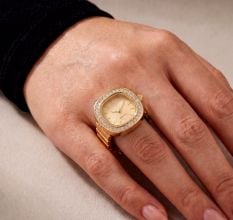 Handmade Stainless Steel 18K Gold Dial Ring Watch